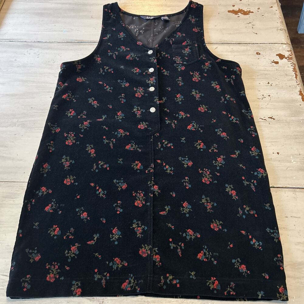 Vtg Y2K DPS New York Black Dark Floral Velvet Jumper Overall Dress Sz L